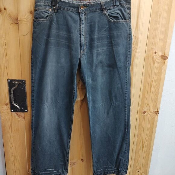 Outlooks Y2K Men's Vtg Jeans 38x31 Dark Wash‎  Whiskers Embroidered Distressed - Picture 1 of 13